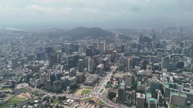 Seoul view with Namsan Tower and Gyeongbokgung Palace
