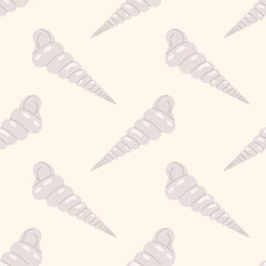  Seamless pattern with stylized purple seashells on a cream background. For summer textiles and beach designs.