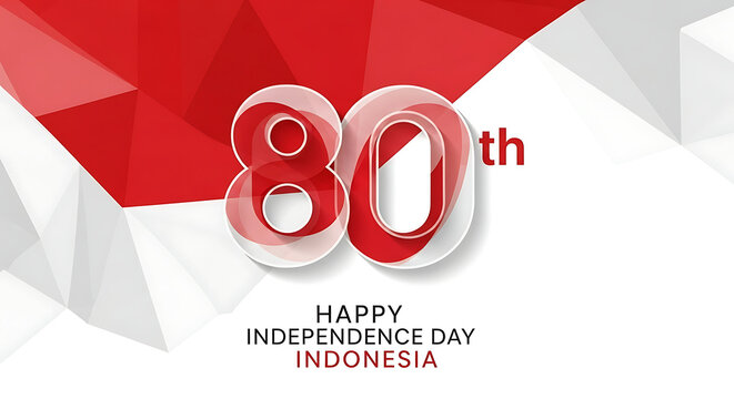 Indonesia's 80th Independence Day celebration, depicted with a stylized red and white design.