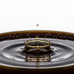 Coffee Droplet Splash: Macro Shot of Perfect Circle Ripples in Dark Liquid.
