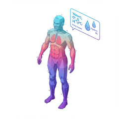 Isometric Water Body Composition: Stylized Human with Hydration Levels in 8k.