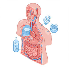 Human Body Cross-Section: Isometric View of Water Distribution in Organs.