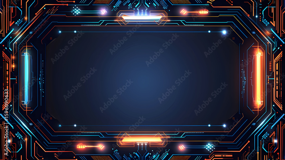 Wall mural abstract image a glowing futuristic circuit board frame space text logo. perfect tech presentations 
