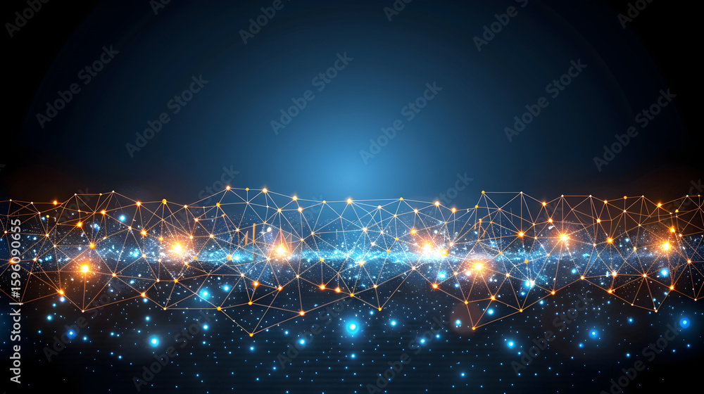 Wall mural abstract image depicting a glowing network interconnected nodes, resembling a constellation against 
