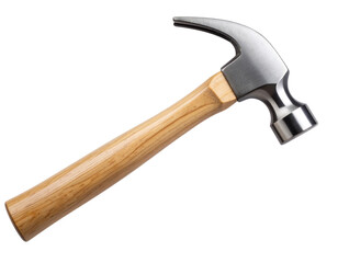 Classic Steel Hammer with Wooden Handle, Side View, Isolated on White Background PNG