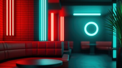 Futuristic Club Interior with Dynamic Lighting and Modern Design Elements for Trendy Nightlife Environments