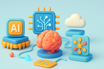 AI, Machine learning, 3d illustration network connection, Data exchange, deep learning, Science and artificial intelligence technology, innovation of futuristic. 