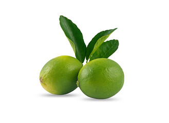 fresh lime with leaves on white background,isolated
