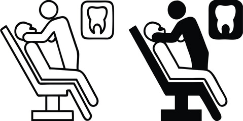 Dentistry icons. Black and White Vector Patient Dental Treatment Icons. Dentist. Dental Surgery. Dental restoration. Medicine Concept
