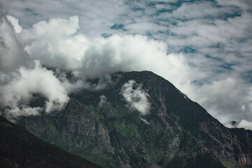 Dense clouds over the mountain in Himachal