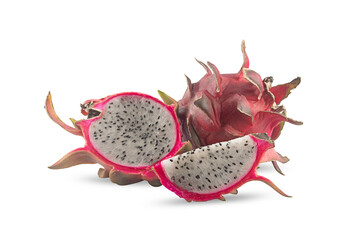 fresh dragonfruit and slices on a white,isolated