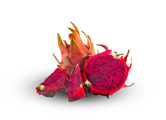 red dragon fruit slices isolated on a white