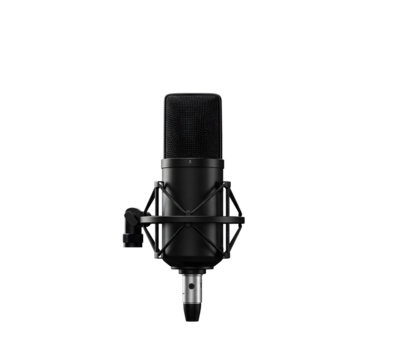 Professional studio microphones on stands, perfect for music production, podcasting, voice recording, and broadcasting. Isolated on white or transparent background for clean use.


