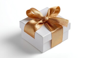 Fototapeta premium A small, elegant gift box with a simple ribbon, isolated on a pure white background. Gifting, celebration, surprise.