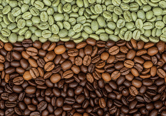 Obraz premium Coffee Bean Evolution: From Green to Roasted, Generative AI