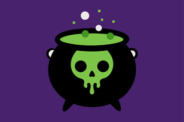 A creepy cauldron with green smoke in a haunted forest vector illustration
