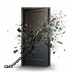 Abstract Door Disruption: Fragmented Reality & Digital Decay in Modern Business.