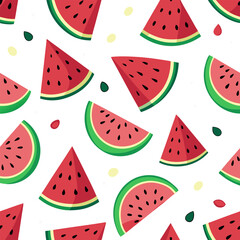 Pattern of watermelon slices and seeds in a seamless vector background icon