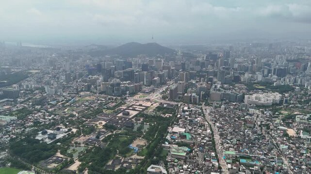 Seoul view with Namsan Tower and Gyeongbokgung Palace