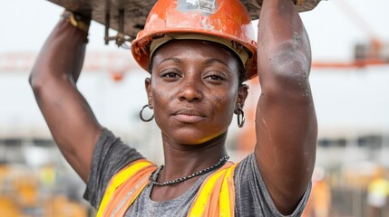 Construction Worker Lifting Heavy Mat Close Up Showing Strength and Determination in Construction Site Environment