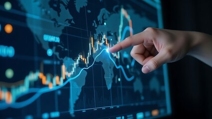 "Finger Pointing at Financial Stock Market Graph"
