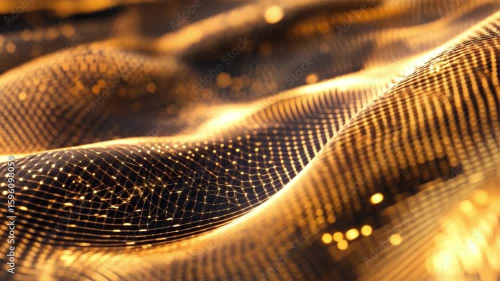 Poster abstract flowing waves of golden light creating a mesmerizing visual texture with shimmering particl