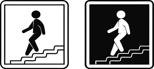 Pedestrian Subway Road Signs. Man Descending into Underground Crossing. Black and White Vector Icons
