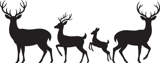 Deer silhouettes vector set illustration. deer silhouette icon bundle