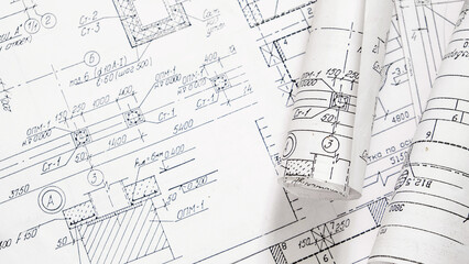 architect design working drawing sketch plans blueprints and making architectural construction...