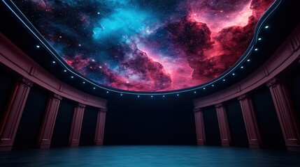 Cosmic Disco Club Interior with Galaxy Themed Lighting and Celestial Atmosphere