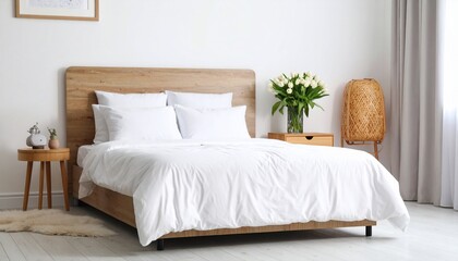 Serene Bedroom Interior Design: Minimalist White and Wood