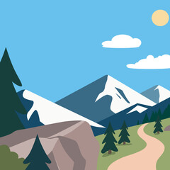 Beautiful natural scenery in a flat illustration vector version that is suitable for use in visual purposes.