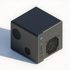 Fototapeta premium Isometric view of a sleek, modern, black computer case design.