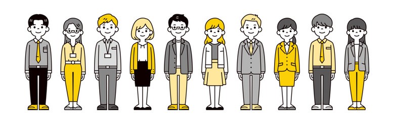 若い男女のビジネスパーソンの、シンプルな全身イラスト素材セット＿ベクター
