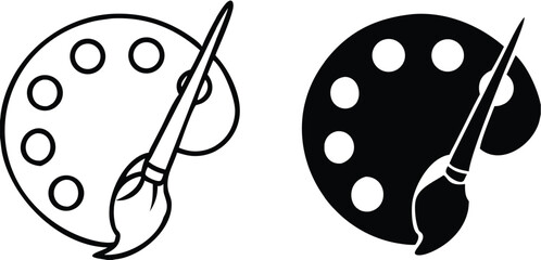 Obraz premium Art Icons. Black and White Vector Icons. Color Palette with Brush. Drawing Tools, Artist's Kit. Education and School Concept 