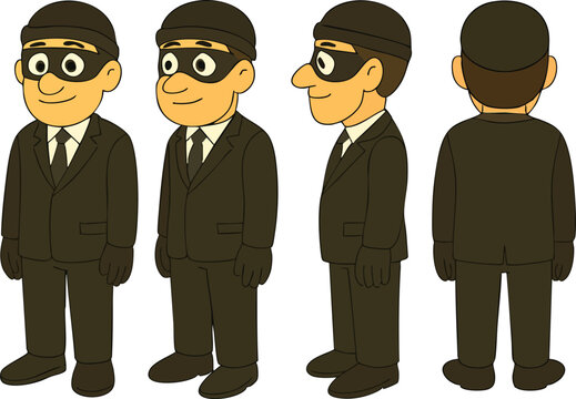 Cartoon Thief Character Turnaround Sheet, thief turnaround