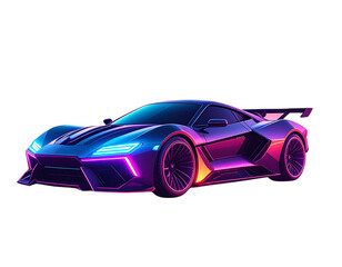 Futuristic Synthwave Car with Neon Lights and LED Light 