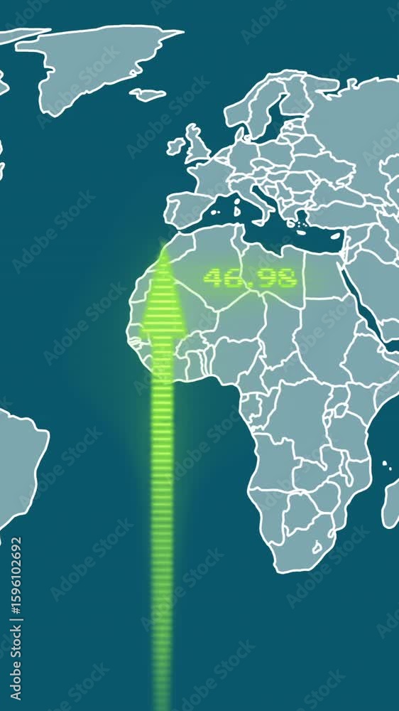 Poster animation of arrows and data processing over world map