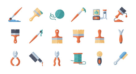 Flat design icons of various painting and craft tools.