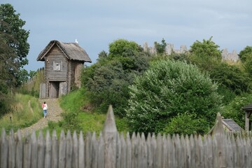 The stronghold in Owidz . It is the largest reconstruction of an early medieval stronghold in Pomerania. Poland