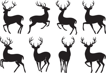 Fototapeta premium A collection of diverse deer animal silhouettes vector set with antlers