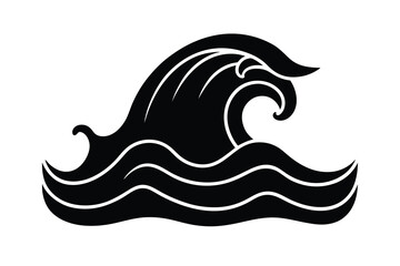 Black and White Wave Illustration with Stylized Water and Curving Lines