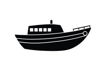 Black and White Silhouette Illustration of a Fishing Boat on the Water