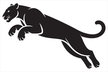 Black Panther Leaping Silhouette Vector Illustration For Wildlife And Design Projects.