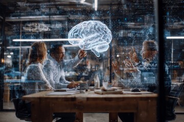 Visionary finance team plans ai integration with holograms. Ai collaboration. Finance teams' ai adoption accelerates: key insights. Finance trends. Ai implementation.