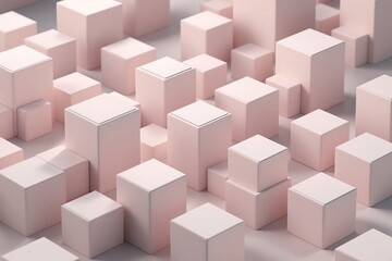 Fototapeta premium Minimal Geometric Cubes Soft Pastel Pink Architecture Isometric View