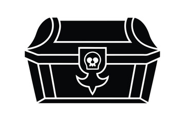 Black and White Treasure Chest Icon with Skull and Anchor Design