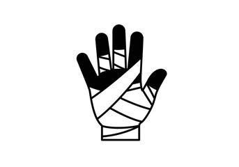 Obraz premium A graphic illustration of a hand wrapped in bandages, presented in black and white tones