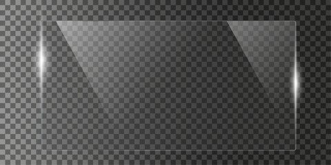 set of Glass plate on transparent background with Realistic screen glass, window mockup, glossy plastic glare frame, acrylic sheet with glares and light