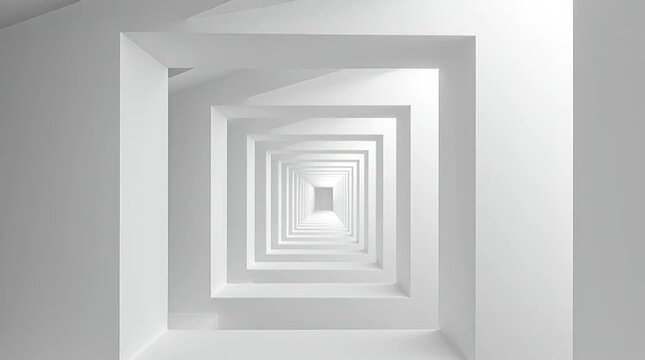 回転する正方形と円のミニマル幾何学パターン：モノクロームのリズミカルなループと瞑想的な雰囲気｜ミニマル,幾何学,モノクロ,パターン,瞑想的

